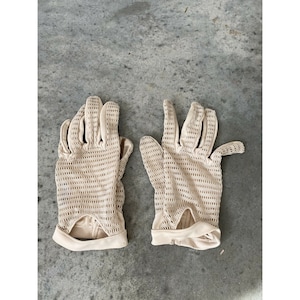 Vintage Driving Gloves Womens Mesh Cream Ribbed Ivory Perforated Size 7.5