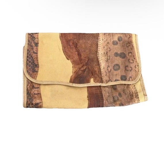 Carlos Falchi Clutch Canvas Large Snakeskin Purse - Carlos Falchi Purse - Snakeskin Clutch - Carlos Falchi Handbag - Carlos Falchi Bag