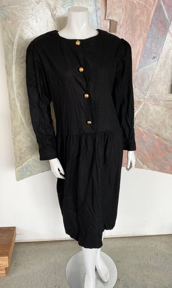 Vintage Argenti 1980s Black Raw Silk Drop Waist Go