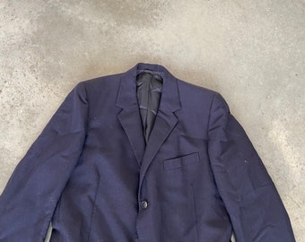 Vintage Burberry Dark Navy Blue Wool Mens Sport Coat Blazer