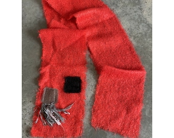 Papagena Red Mohair Scarf Grey Black 70” x 7”