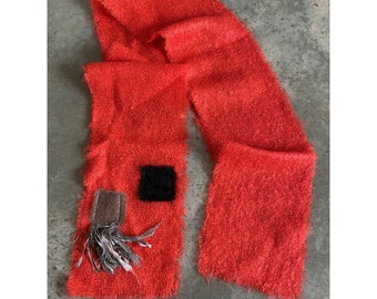 Papagena Red Mohair Scarf Grey Black 70” x 7”