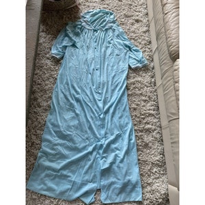 Vintage Night Gown Blue 1970s Long Turquoise Dress Sleepwear Pajamas Large