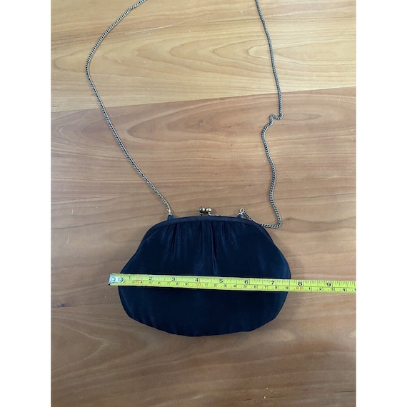 Vintage Purse Shoulder Bag Black Satin Small Clasp - image 5