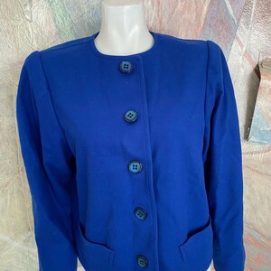 Vintage Yves Saint Laurent Blue Wool 1980s Pocketed Blazer Jacket Size 42 / 8