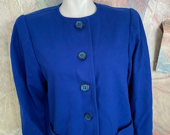 Vintage Yves Saint Laurent Blue Wool 1980s Pocketed Blazer Jacket Size 42 / 8