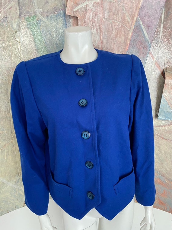 Vintage Yves Saint Laurent Blue Wool 1980s Pocket… - image 1