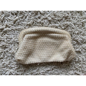 Vintage Clutch Tasche Abend Perlen Creme Off White Corde Bead Corde-Bead