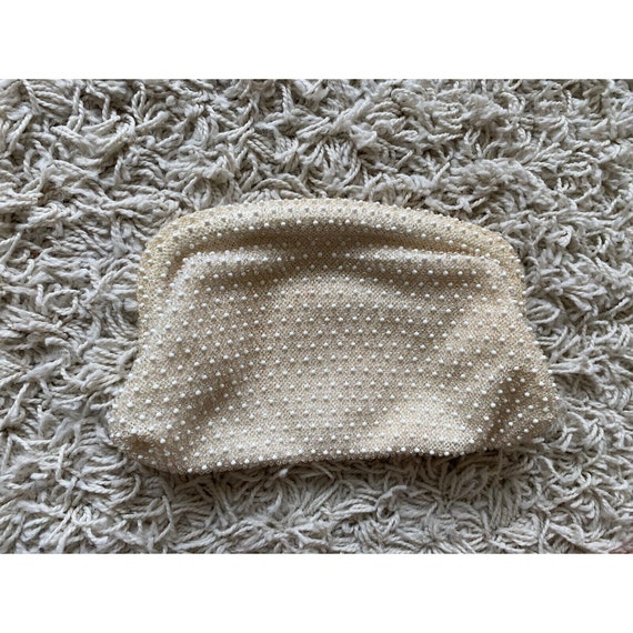 Vintage Clutch Bag Evening Beaded Cream Off White… - image 1