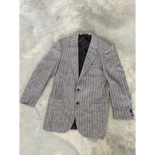 Jeremy Cobb Blazer Jacket Wool Herringbone Sport Coat Black White 40L / 40 L