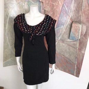 Vintage Modet of California Rainbow Multicolor Black Stretch Dress SZ Small
