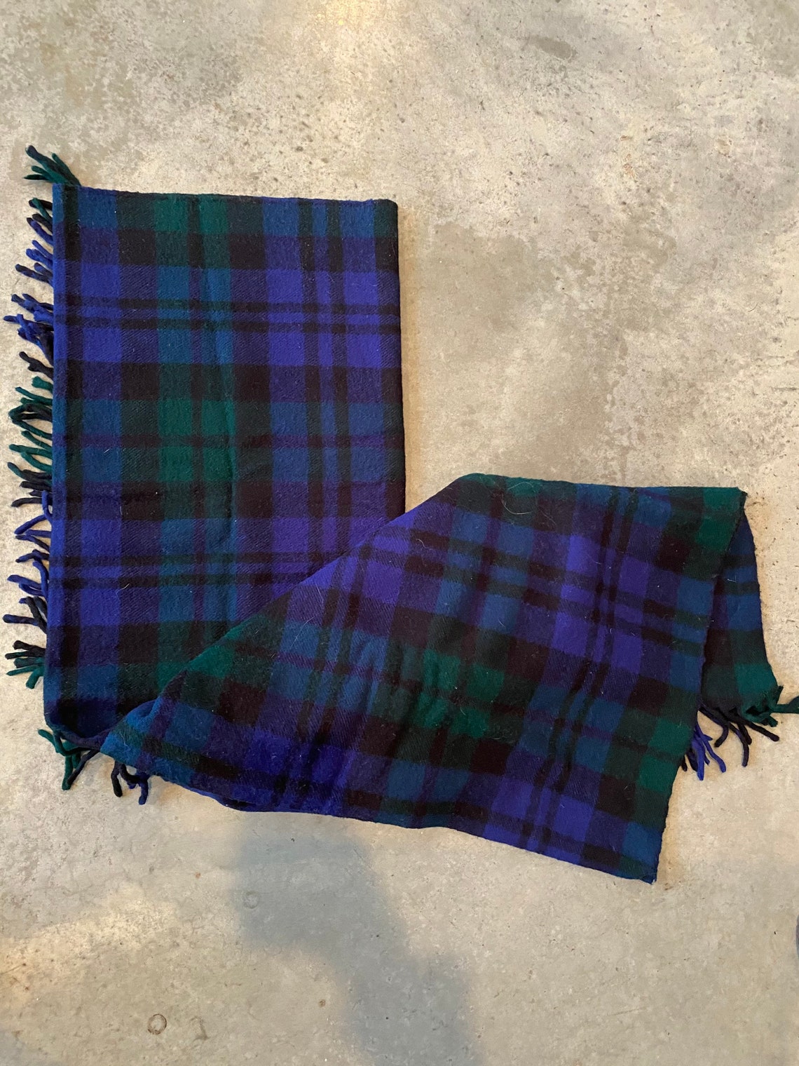 Vintage Wool Blue Green Plaid Throw Fringe Blanket Troy Etsy