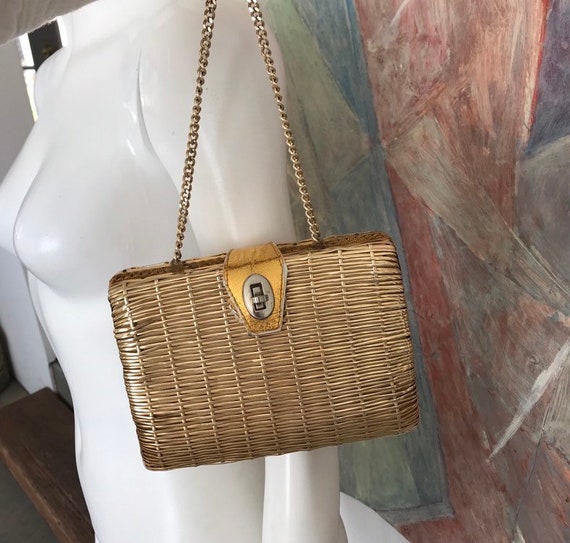 Vintage La Fleur Original Gold Basket Weave Purse… - image 1