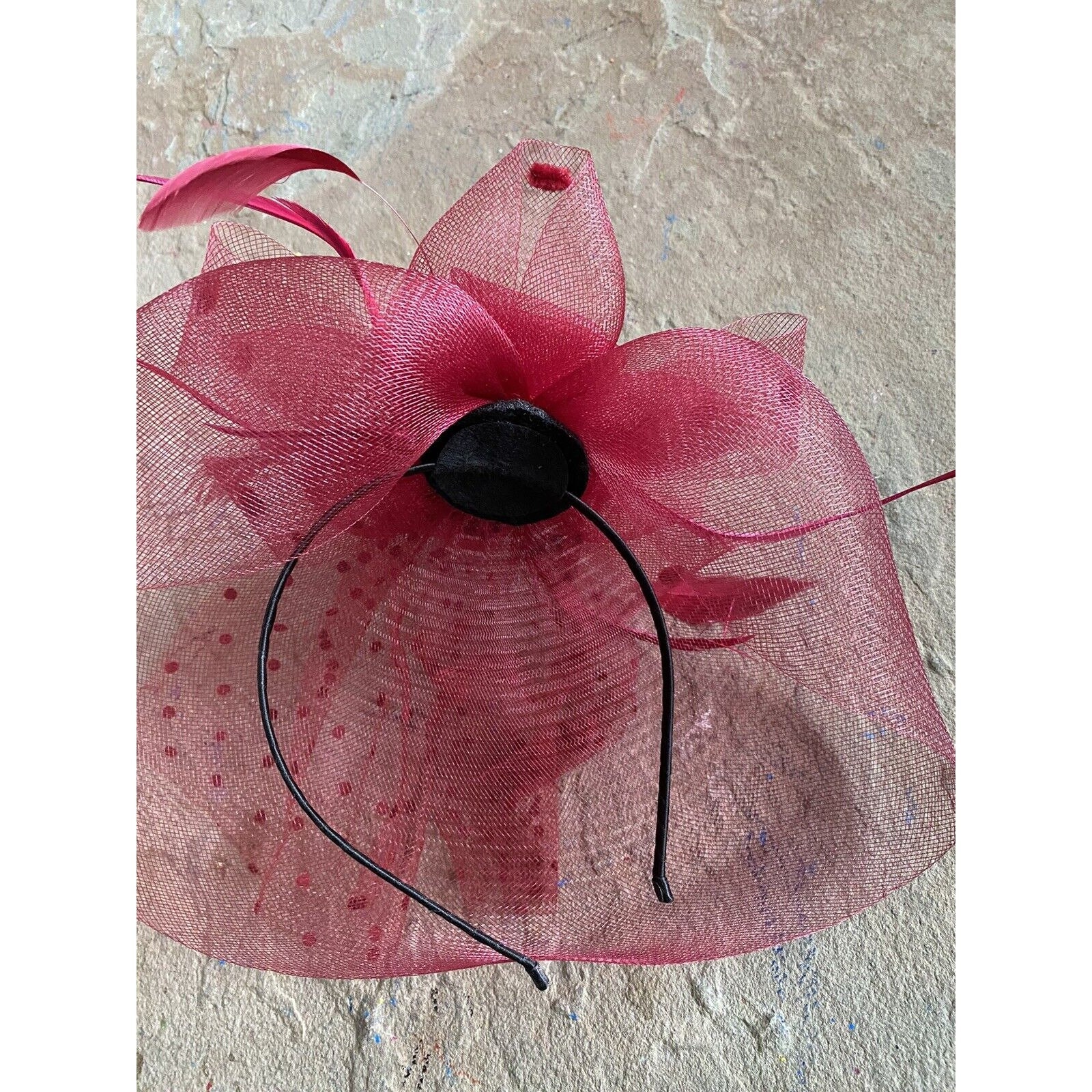 Vintage Hat Fascinator Kentucky Derby Red Rise Polkadot  display picture 3