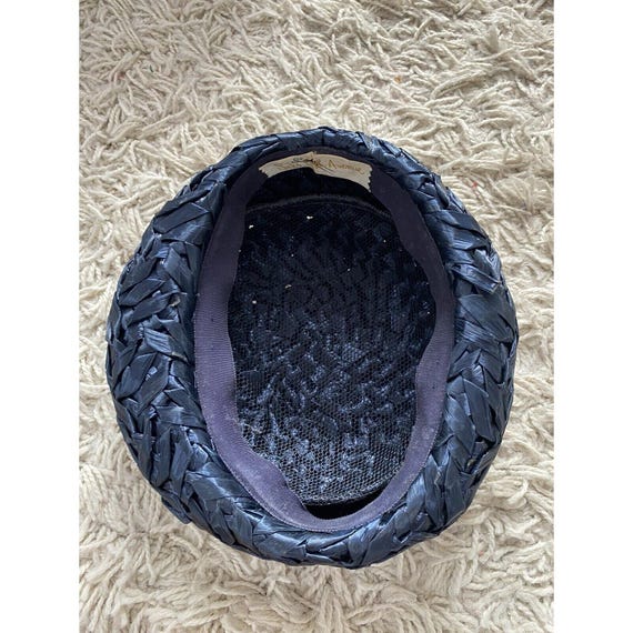 Vintage Pillbox Hat Saks Fifth Avenue Dark Navy B… - image 3