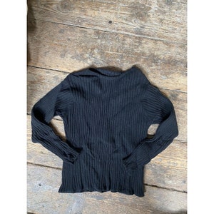 Vintage Boys Sweater Ribbed Black Wool Childrens Kids Age 8-9