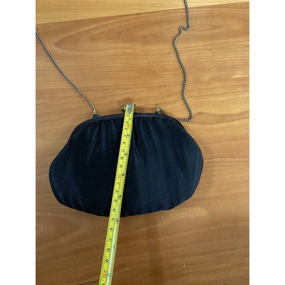 Vintage Purse Shoulder Bag Black Satin Small Clasp - image 6