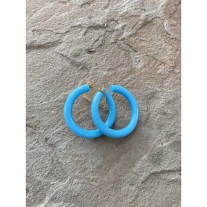 Vintage Hoop Earrings Hoops Light Blue 2 inches