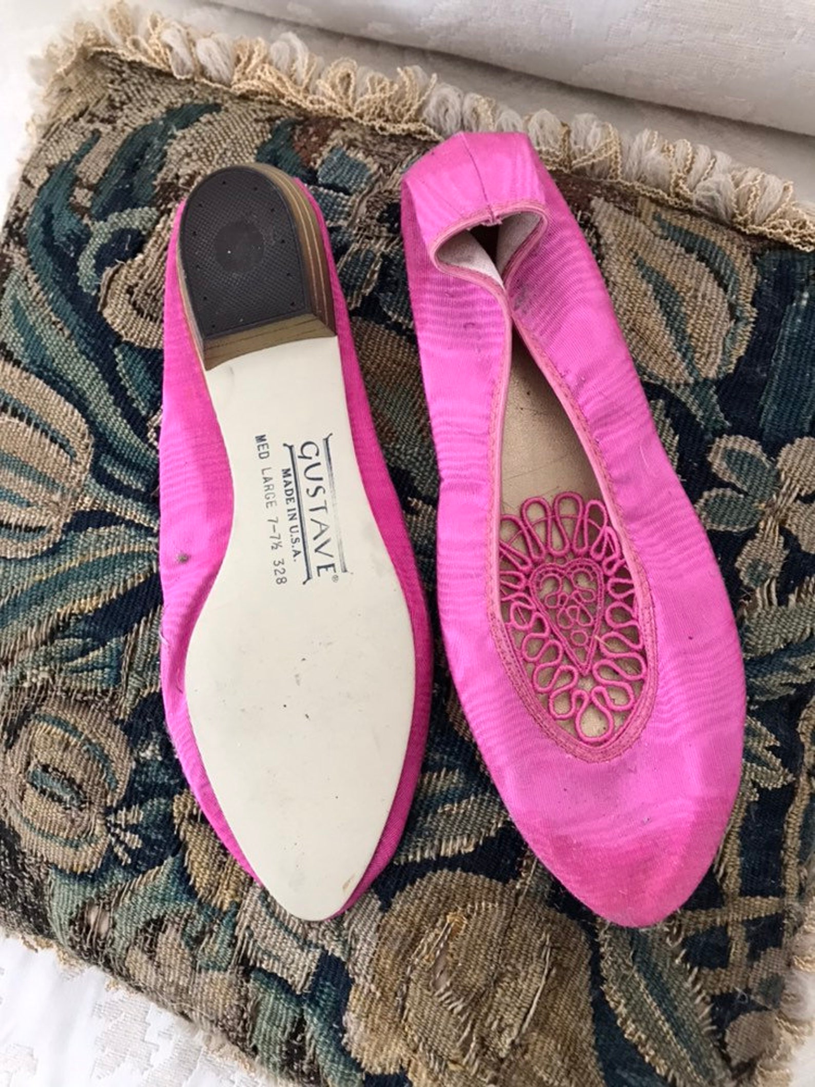 vintage gustave lace pink embroidered ballet shoes flats sz 7