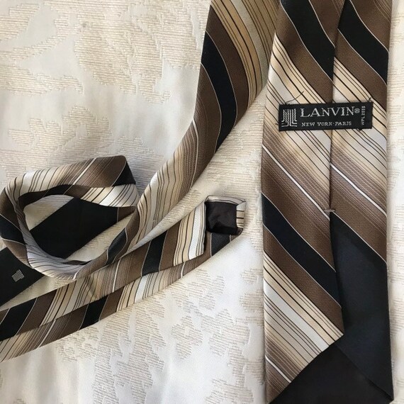 Vintage Lanvin Striped Mens Beige Black Tie Neckt… - image 8