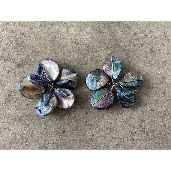 Abalone Shell Blue Floral Handmade Earrings - image 5