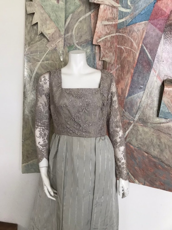 Silver Grey Vintage Swarovski Crystal Long Gown D… - image 6