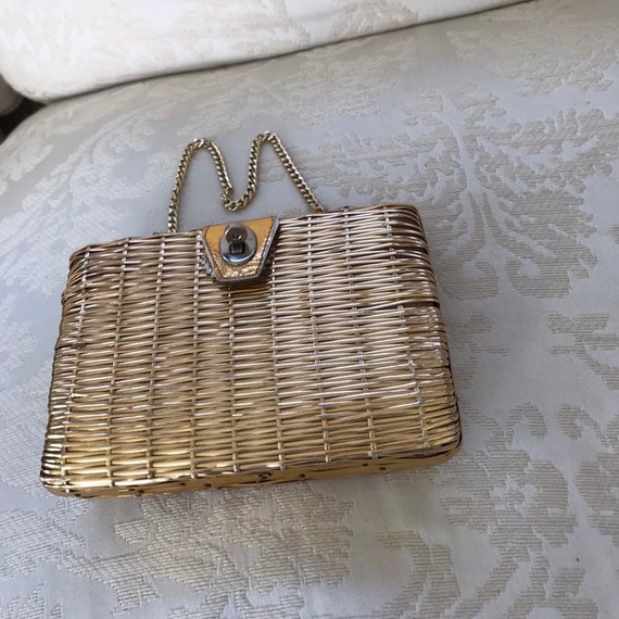 Vintage La Fleur Original Gold Basket Weave Purse… - image 4