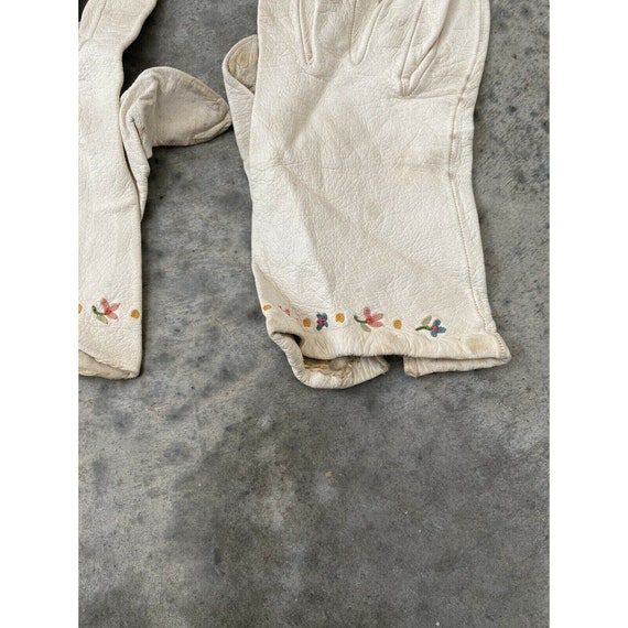 Vintage Gloves Floral Ivory Cream Embroidered Han… - image 5
