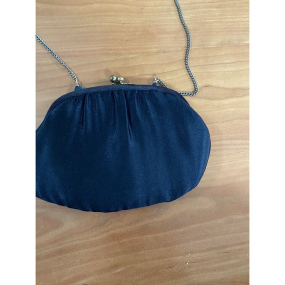 Vintage Purse Shoulder Bag Black Satin Small Clasp - image 2