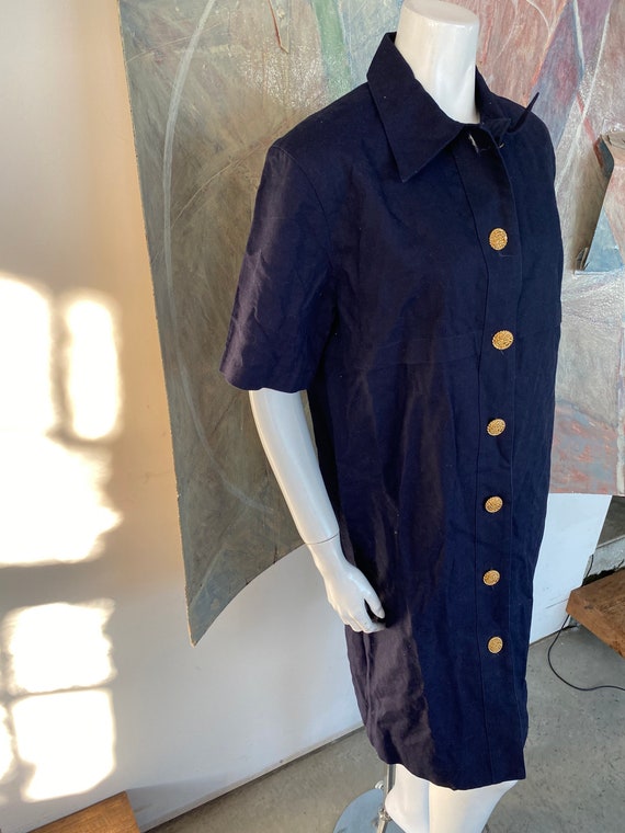 Vintage David Warren Navy Blue Linen Shirt Button… - image 2