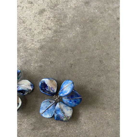 Abalone Shell Blue Pearl Floral Handmade Earrings - image 2