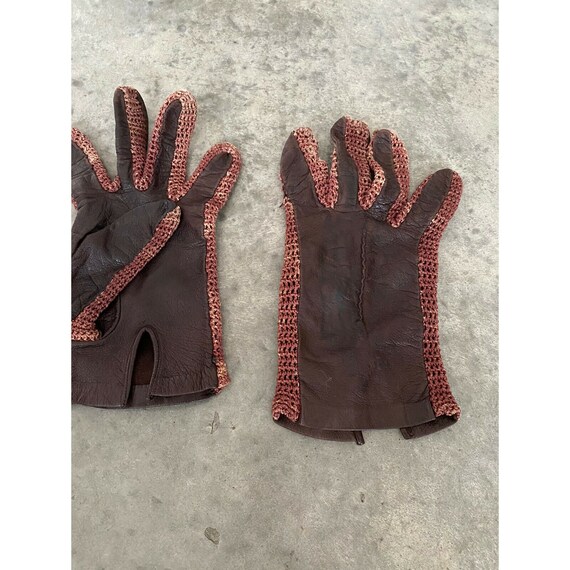 Vintage Gloves Womens Brown Leather Knit Size 8 - image 3