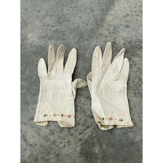 Vintage Gloves Floral Ivory Cream Embroidered Han… - image 6