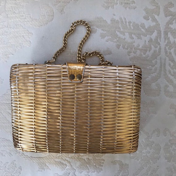 Vintage La Fleur Original Gold Basket Weave Purse… - image 3