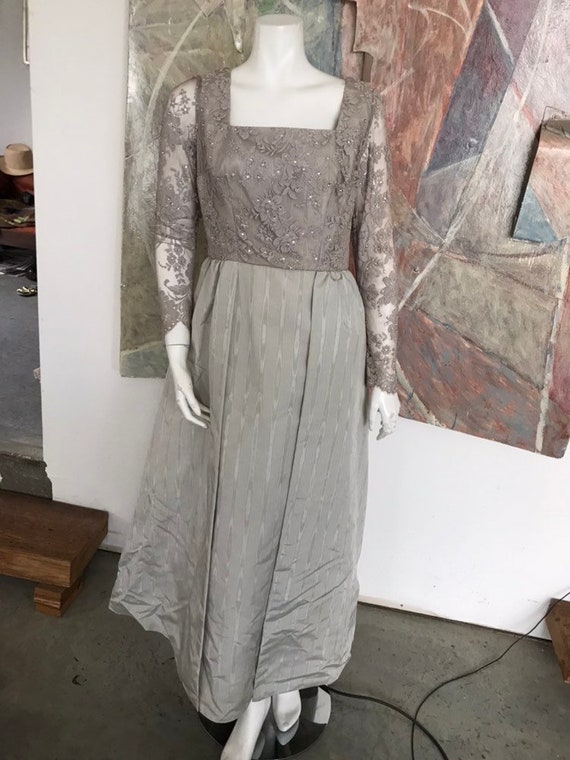 Silver Grey Vintage Swarovski Crystal Long Gown D… - image 10