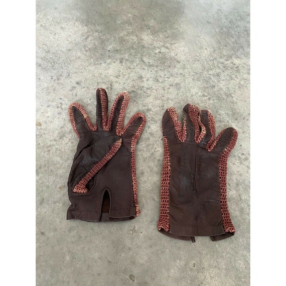 Vintage Gloves Womens Brown Leather Knit Size 8 - image 9