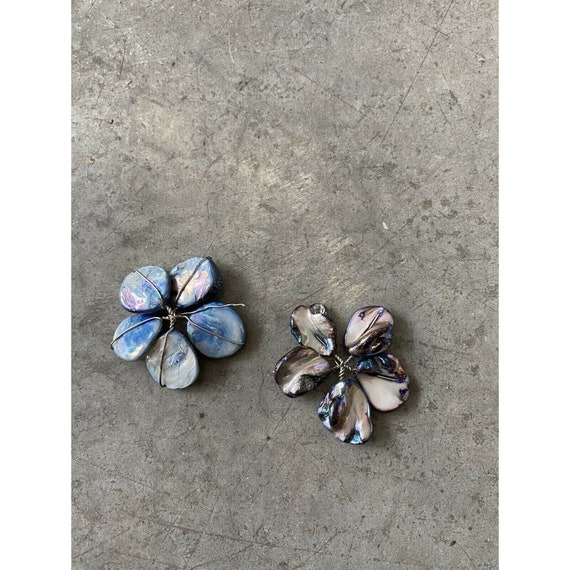 Abalone Shell Blue Floral Handmade Earrings - image 2