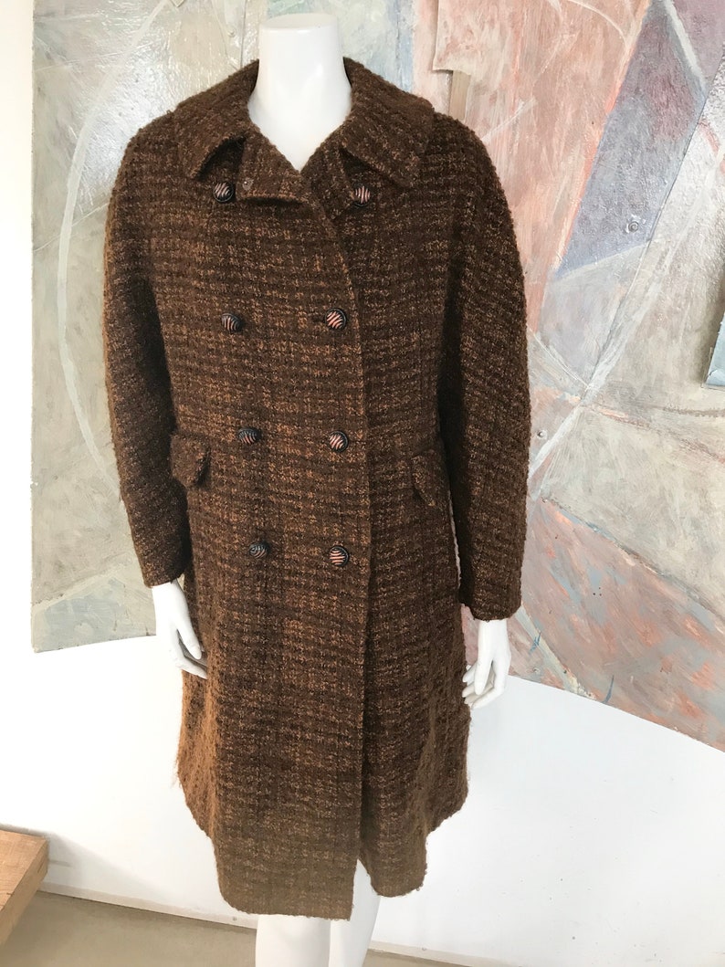 Vintage Womens Brown Tweed Wool Pea Coat Peacoat Size Petite Etsy