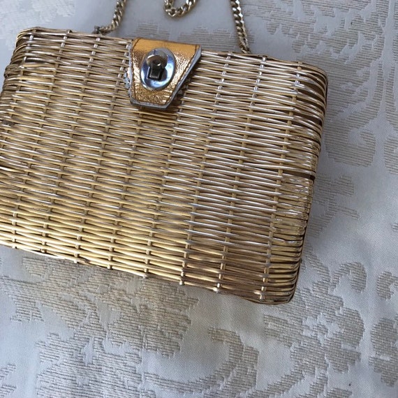 Vintage La Fleur Original Gold Basket Weave Purse… - image 8