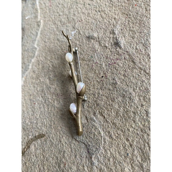 Brooch Pin Bronze Freshwater Pearl Artisan 3 Inch… - image 4