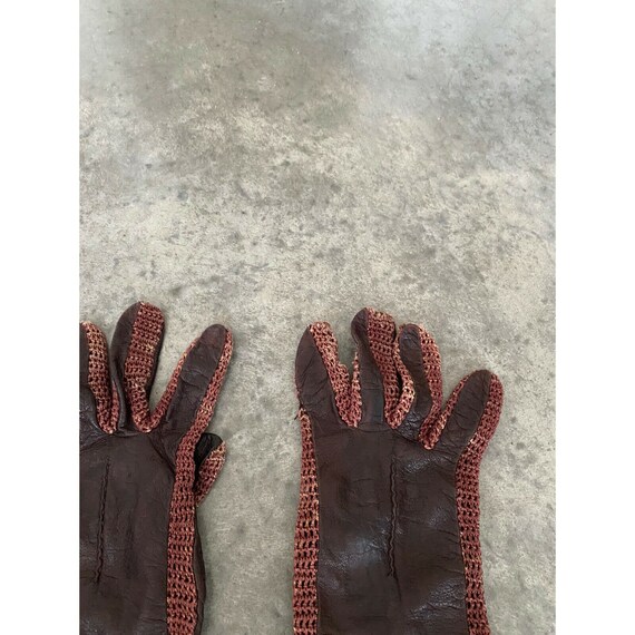 Vintage Gloves Womens Brown Leather Knit Size 8 - image 8