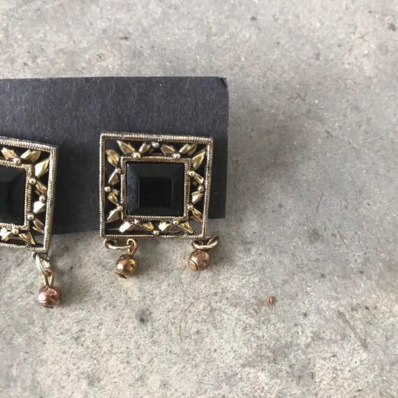 Vintage 1990s Square Black Faceted Dangle Earrings - image 2
