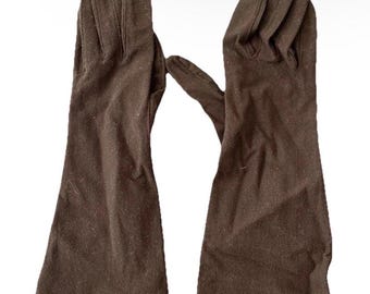 Vintage Gloves by Superb Brown Nylon Stretch Size 7