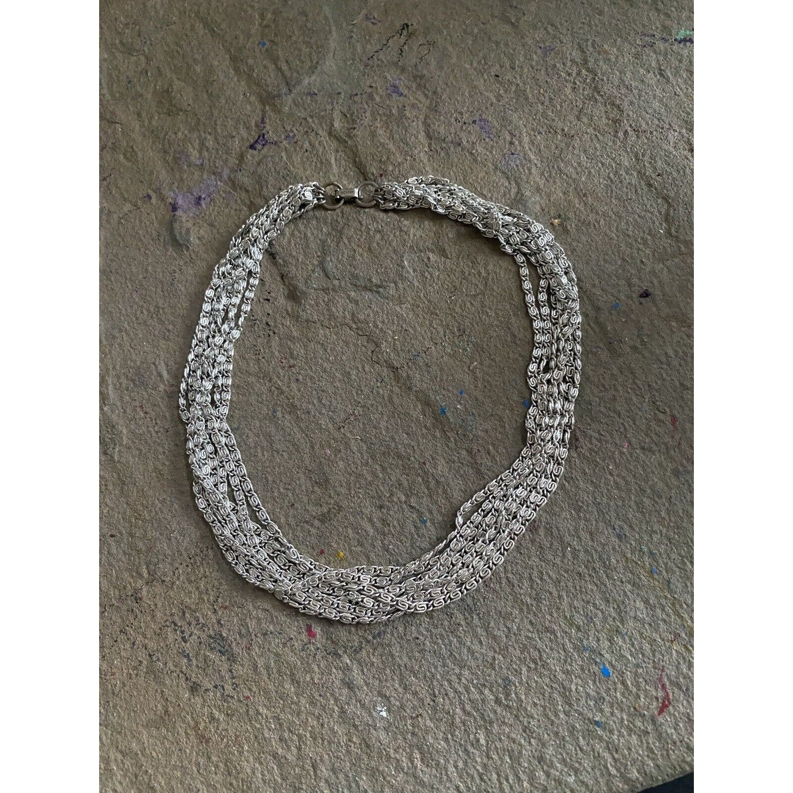 Vintage Sarah Coventry Necklace Silver Tone Chain Collar Multi Layer NG