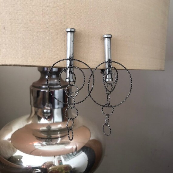 Pellini Silver Circular Dangle Drop Clip Earrings - image 5