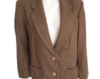 Vintage Pendleton Virgin Wool Beige Herringbone Womens Blazer Jacket Size Small