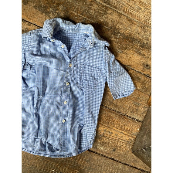 Vintage Boys Shirt Gingham Plaid Blue White Butto… - image 3