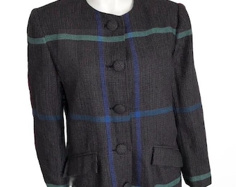 Vintage C'est Simone Tweed Wool Striped Womens Blazer Jacket SZ Medium