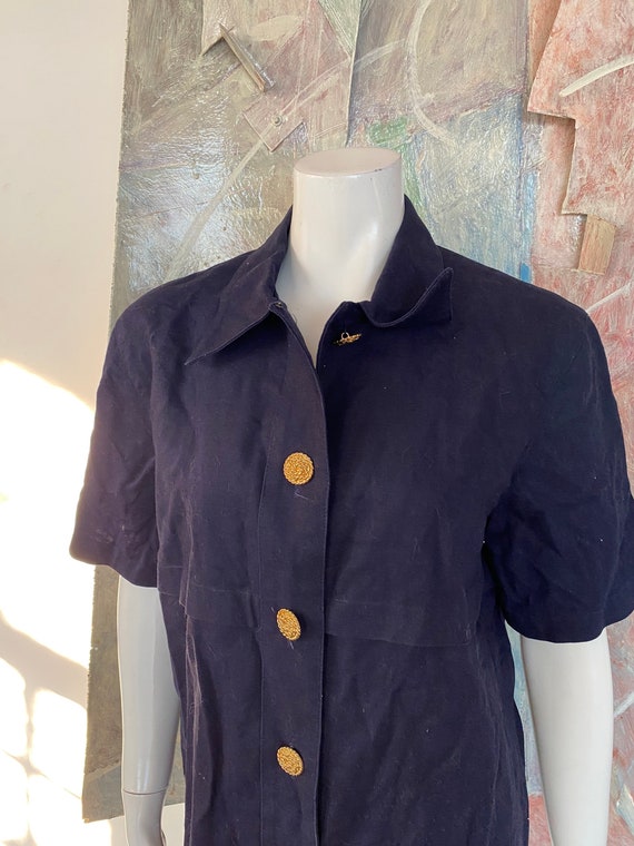 Vintage David Warren Navy Blue Linen Shirt Button… - image 5
