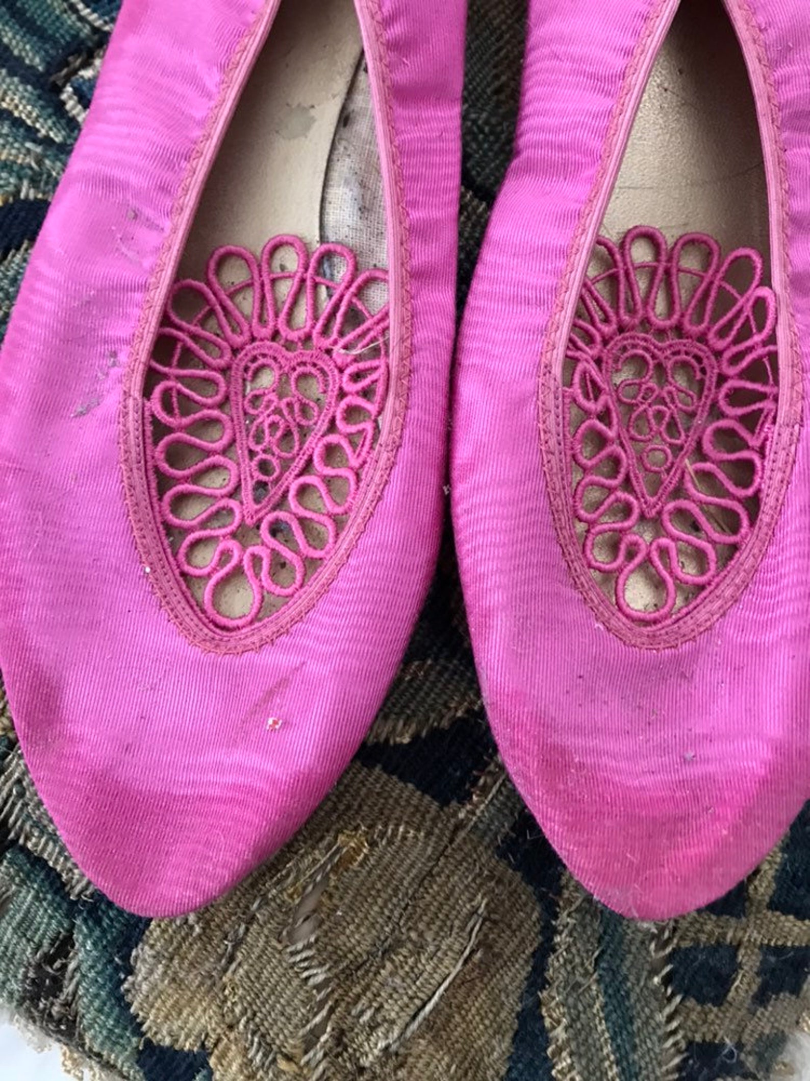 vintage gustave lace pink embroidered ballet shoes flats sz 7